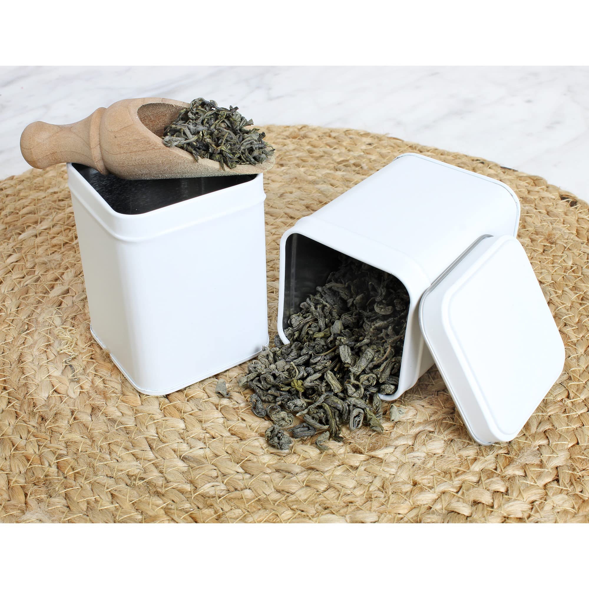 Cornucopia Square White Metal Tins (6-Pack); for Tea, Gift Boxes, and Storage, 3-Inch Tall, 1-Cup Capacity