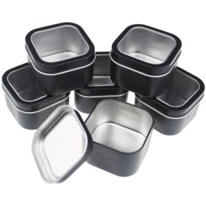 6-Pack 8oz Empty Square Metal Tins with Clear Window for Candle Making, Candies, Gifts & Treasures, Black