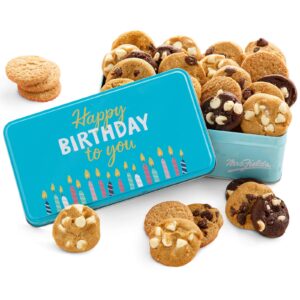 mrs. fields - happy birthday 30 nibblers cookie tin, assorted with 30 nibblers bite-sized cookies in our 5 signature cookie flavors