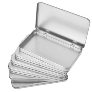 Elesunory 6Pcs Metal Rectangular Tin Metal Hinged Lid, Mini Portable Small Storage Container Tin Box, Metal Box with Hinged Lid for Home or Outdoor Active Storage (Silver)