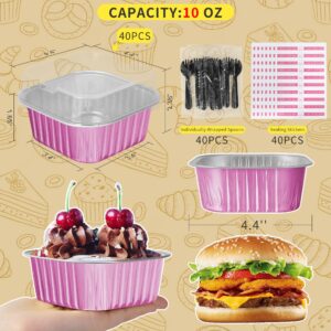 HEYYUMI 10oz Aluminum Foil Brownie Pans with Lids, 40 Pack Square Cake Pans, Disposable Ramekins Cupcake Cups Containers,Mini Cake Baking Pans,Large Muffin Tin Holder for Catering Gathering - Pink