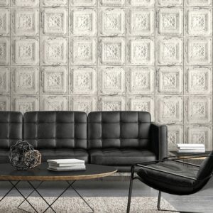 NextWall Distressed Faux Tin Tile Peel and Stick Wallpaper