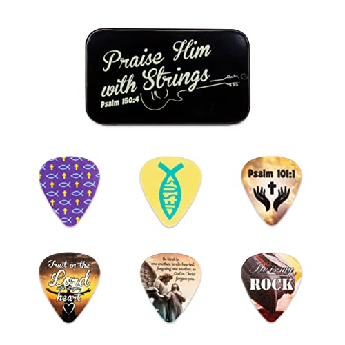 Christian Guitar Pick Tin with 6 Celluloid Guitar Picks