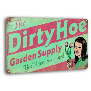 bayabu retro dirty hoe garden metal tin signs - vintage coffee room bar club wall decor sign 12 x 8 inches