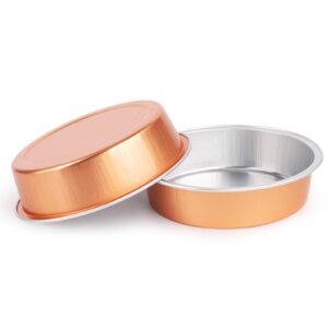 Beasea Mini Tart Pans, 8 Oz 50 Pack Disposable Pie Tins with Lids, 4 Inch Rose Gold Aluminum Pie Pan Cartoon Tin Tart Pans Round Oven Baking Mini Cake Pan for Pie Tart Quiche