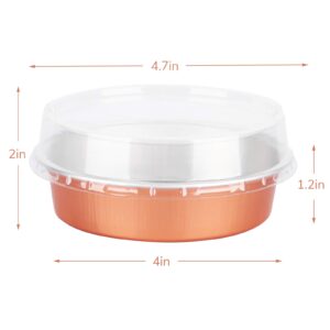 Beasea Mini Tart Pans, 8 Oz 50 Pack Disposable Pie Tins with Lids, 4 Inch Rose Gold Aluminum Pie Pan Cartoon Tin Tart Pans Round Oven Baking Mini Cake Pan for Pie Tart Quiche