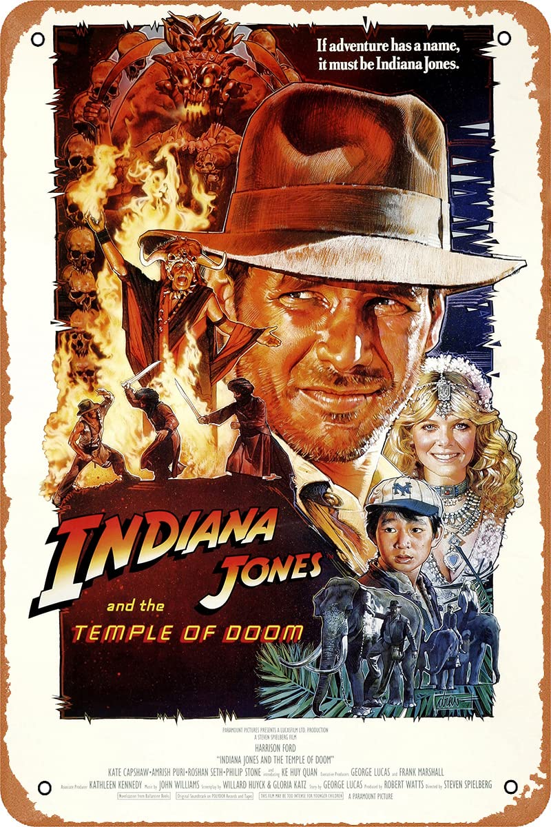 HTINSIGN Indiana Jones and The Temple of Doom Movie Poster Retro Metal Sign for Cafe Bar Pub Office Home Wall Decor Vintage Tin Sign Gift 12 X 8 inch