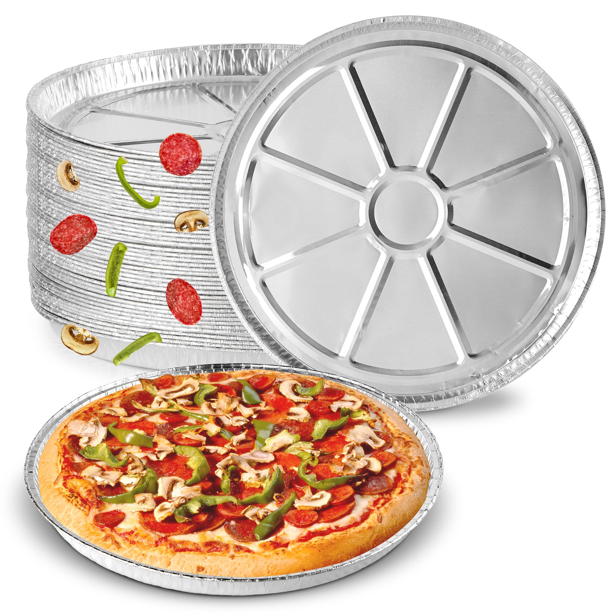 Stock Your Home (25 Pack) 12 Inch Aluminum Pizza Pans Disposable Round Foil Focaccia Pan for Individual Personal Pizzas, Giant Size Chocolate Chip Cookie Cake Tin, Large Serving Trays, Platter Tray