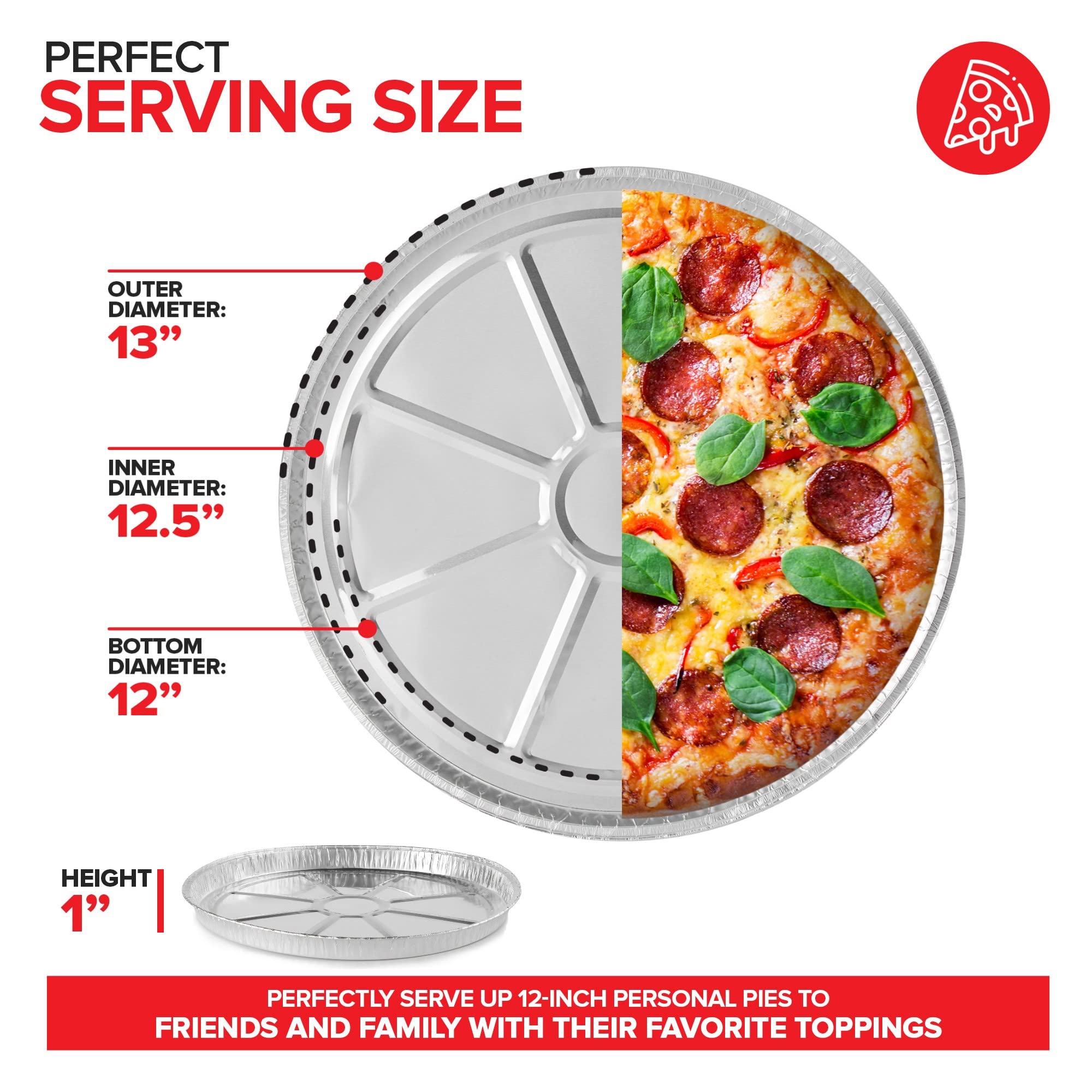 Stock Your Home (25 Pack) 12 Inch Aluminum Pizza Pans Disposable Round Foil Focaccia Pan for Individual Personal Pizzas, Giant Size Chocolate Chip Cookie Cake Tin, Large Serving Trays, Platter Tray