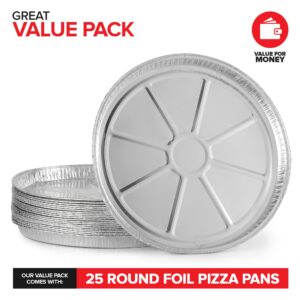 Stock Your Home (25 Pack) 12 Inch Aluminum Pizza Pans Disposable Round Foil Focaccia Pan for Individual Personal Pizzas, Giant Size Chocolate Chip Cookie Cake Tin, Large Serving Trays, Platter Tray