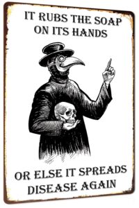 gothic bathroom decor wash your hand plague doctor funny restroom wall decor tin sign 8 x 12 inch