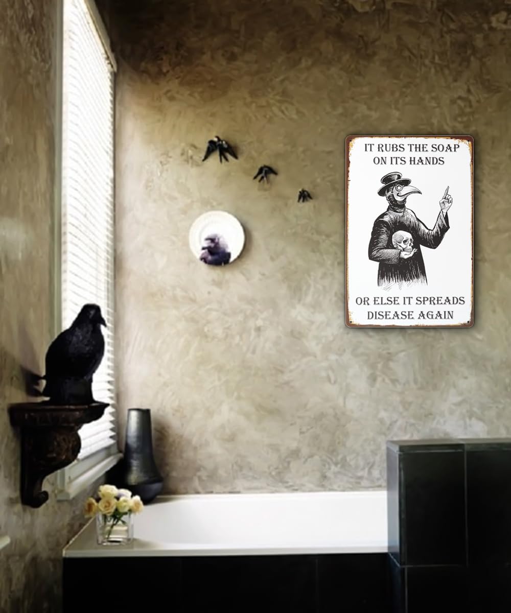 Gothic Bathroom Decor Wash Your Hand Plague Doctor Funny Restroom Wall Decor Tin Sign 8 X 12 Inch