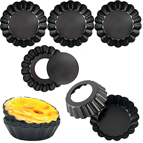 24Packs Egg Tart Molds Mini Tart Pans 3 Inch with Removable Botttom, Carbon Steel Fluted Muffin Cupcake Tin Mold Pan Round Nonstick 3'' Tart Pans for Pies, Quiches, Mousse Cakes, Dessert Baking