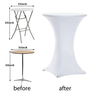 Tina 32x43 Inch Highboy Spandex Cocktail Table Covers White, Cocktail Table Spandex Covers, Fitted Stretch Cocktail Table Tablecloth for Round Tables