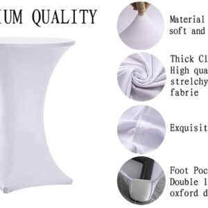 Tina 32x43 Inch Highboy Spandex Cocktail Table Covers White, Cocktail Table Spandex Covers, Fitted Stretch Cocktail Table Tablecloth for Round Tables