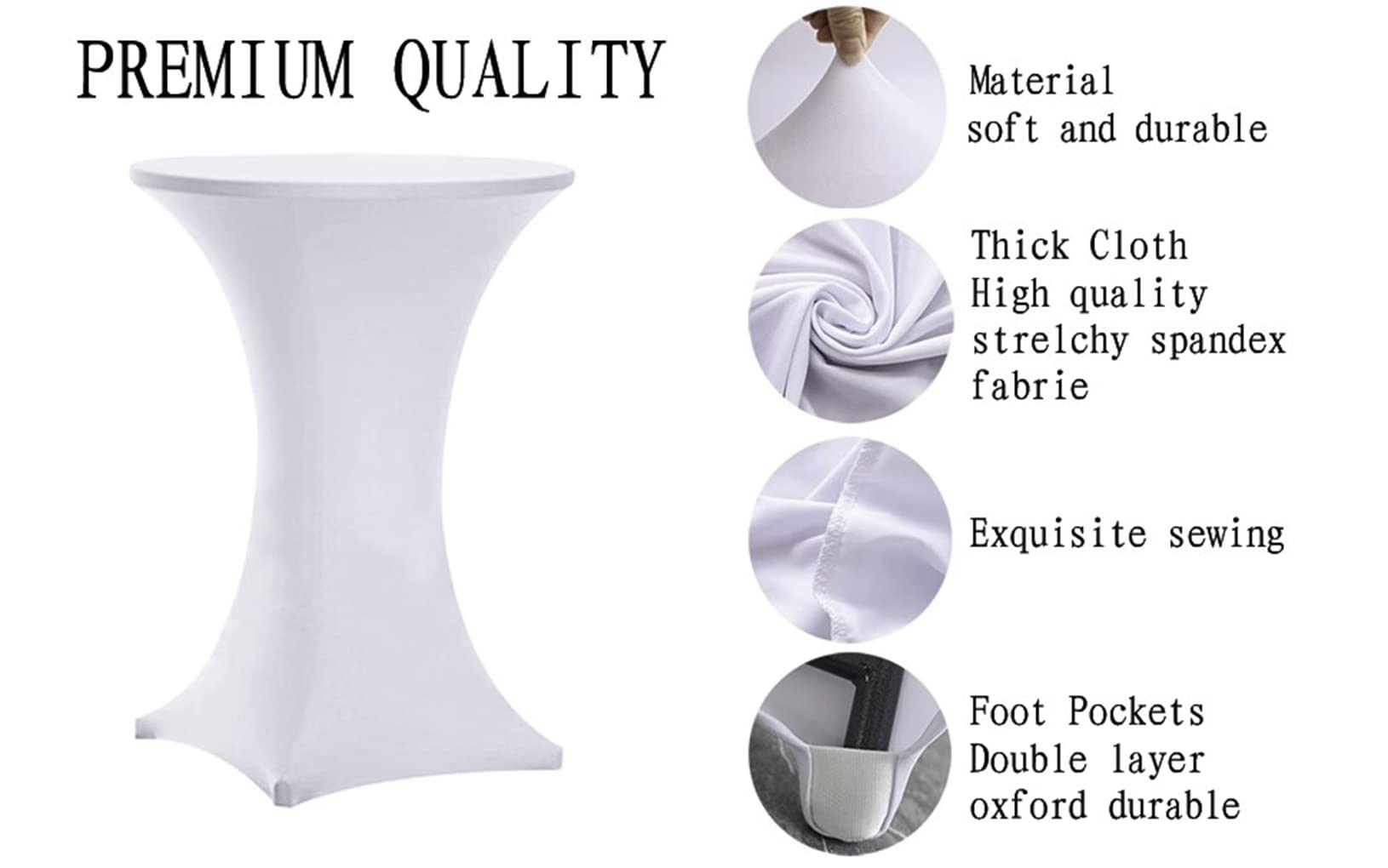 Tina 32x43 Inch Highboy Spandex Cocktail Table Covers White, Cocktail Table Spandex Covers, Fitted Stretch Cocktail Table Tablecloth for Round Tables