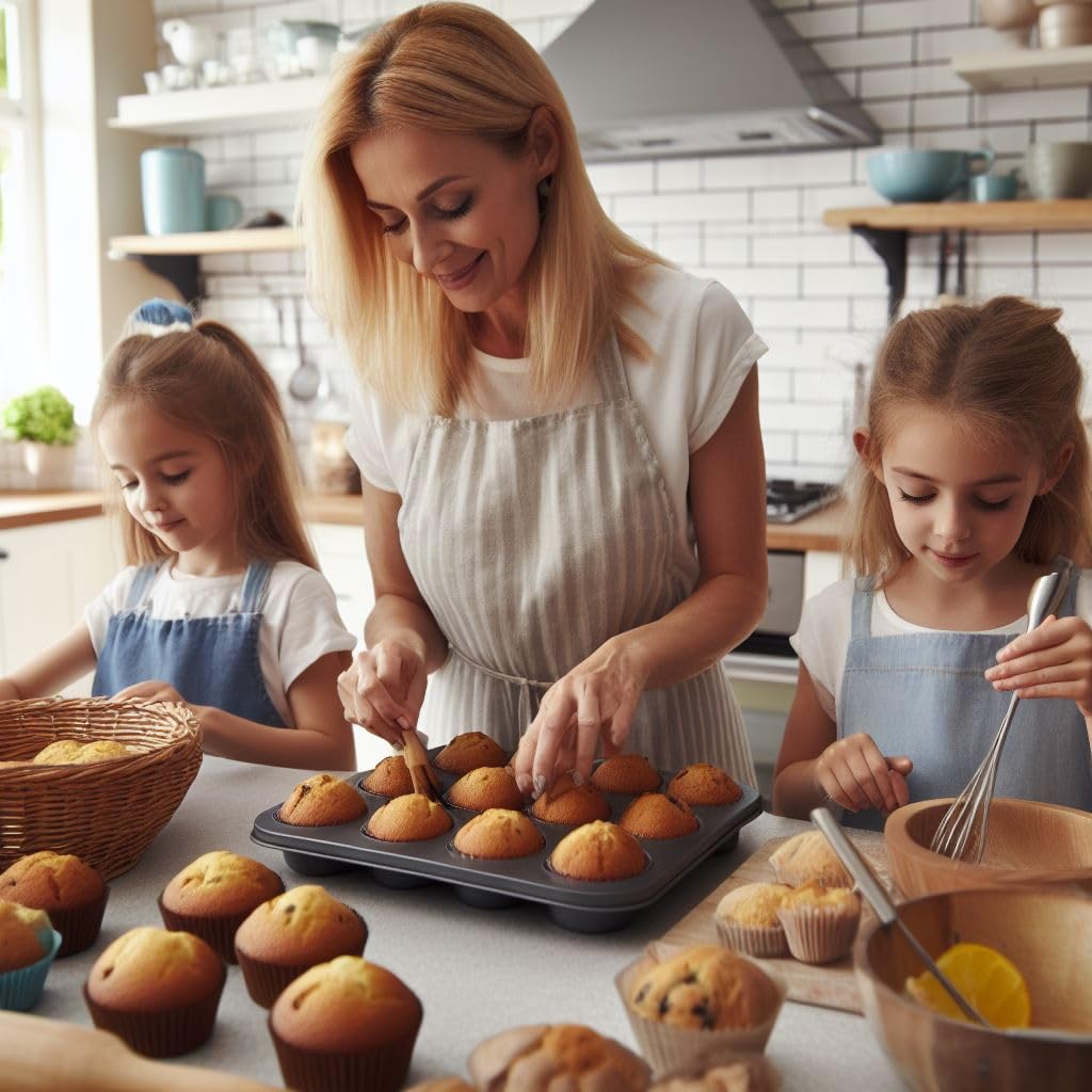 Doubay 12 Cup Muffin Pan - Nonstick Muffin Tins & Cupcake Pans for Baking - Superior Carbon Steel Coating - Safe to Use in 450F Oven - Ideal for Brownies, Cakes, Quiche - Dishwasher Safe