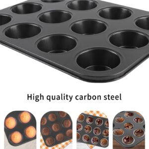 Doubay 12 Cup Muffin Pan - Nonstick Muffin Tins & Cupcake Pans for Baking - Superior Carbon Steel Coating - Safe to Use in 450F Oven - Ideal for Brownies, Cakes, Quiche - Dishwasher Safe