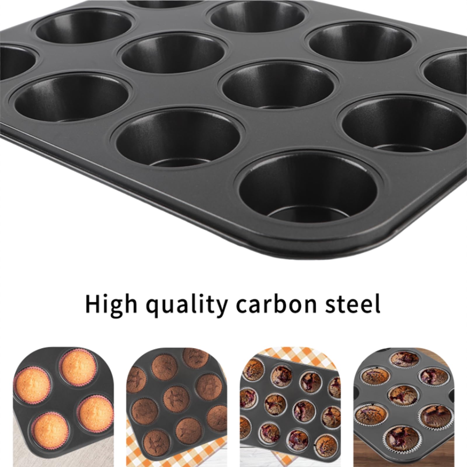 Doubay 12 Cup Muffin Pan - Nonstick Muffin Tins & Cupcake Pans for Baking - Superior Carbon Steel Coating - Safe to Use in 450F Oven - Ideal for Brownies, Cakes, Quiche - Dishwasher Safe