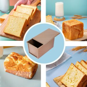 SNXDBH 2 pack Loaf Pan with Lid, 1 lb Non-Stick Bread Toast Mold, Carbon Steel Corrugated Bread Toast Box Mold for Baking Bread Pan Bread Tin for Homemade Cakes, Breads and Meatloaf(Champagne Gold)