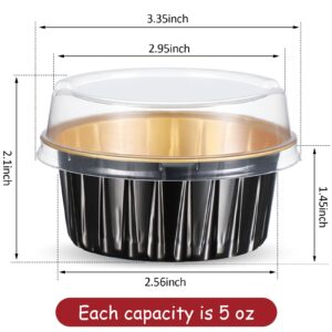 150 Count Aluminum Foil Baking Cup Disposable Ramekins with Lids 5oz Mini Cupcake Liners Flan Mold Mini Cake Pans with Lids Disposable Cake Tins for Pudding Desert Creme Brulee (Black, Gold)