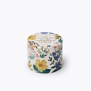 RIFLE PAPER CO. 3 Oz Tin Candle | Festive Occasions and Gatherings with Decorative Box and Festive Labels On Soy Candle Base and 40+ Hour Burn Time, The High Peaks of The Adirondack Forest