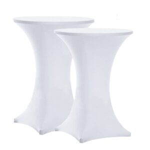 tina's 2 pack spandex cocktail table covers white 30x42 inch, fitted stretch cocktail tablecloth for round tables (2pc 30x42 white)