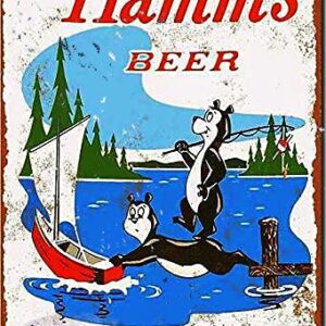 Eletina Metal Tin Signs Vintage 1956 Hamms Beer Bears Fishing Reproduction Sign 7.8x11.8 Inch Wall Plaque Retro Club Pub Bar Poster