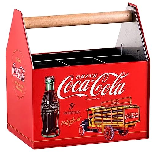 The Tin Box Company Coca Cola Tin Utensil Caddy with Handle, red