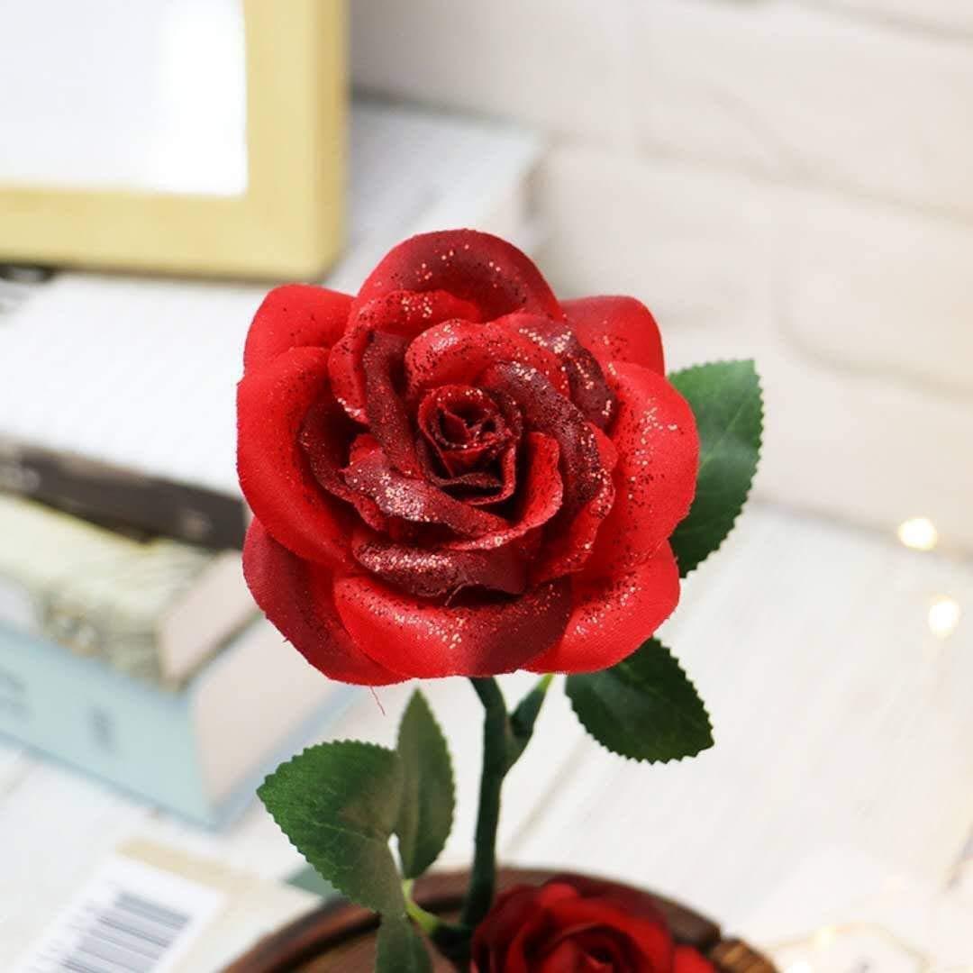 URBANSEASONS Beauty and The Beast Rose Flowers,Women Gifts Idea Birthday, Unique Gifts for Her,Anniversary Rose Gift Decorations Artificial Flower Gift Romantic Red Silk Rose, Flower in Glass Dome