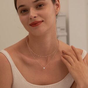 Tewiky Rose Gold Necklace, 14k Rose Gold Plated Layered Diamond Necklaces, Chain Choker Necklaces for Women CZ Solitaire Simple Rose Gold Jewelry for Womens