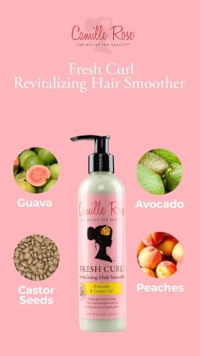 Camille Rose Fresh Curl Hair Styling Lotion & Detangler, with Avocado and Castor Oil, to Moisturize and Promote Hair Growth, for all Hair Types, 8 oz