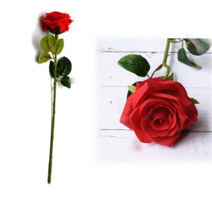 enjyop 15.8" fake rose high simulation bionic technology artificial silk flowers (1 pcs, classical red)