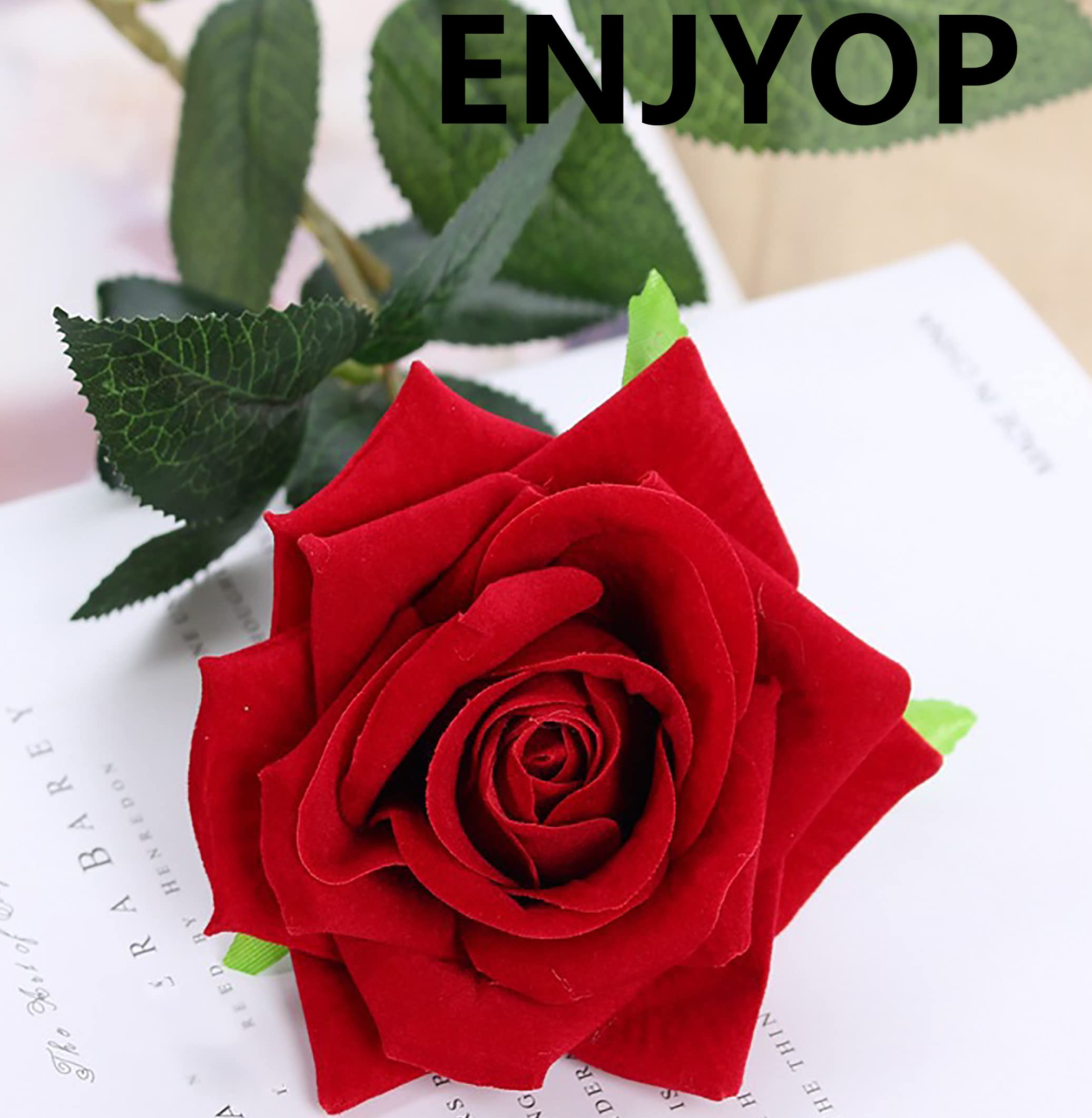 ENJYOP 15.8" Fake Rose High Simulation Bionic Technology Artificial Silk Flowers (1 Pcs, Classical Red)