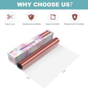 HTVRONT Rose Gold Metallic Vinyl - 12" x 10FT Matte Rose Gold Vinyl for Cricut - Easy to Weed & Transfer Rose Gold Permanent Vinyl Roll