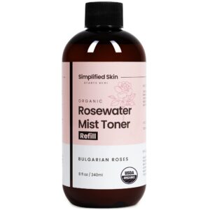 rose water spray for face & hair - 100% natural organic face toner - alcohol-free makeup remover - anti-aging self care beauty mist - face care - hydrating rosewater refill - 8 oz