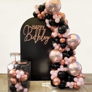 124pcs rose gold balloon garland arch kit black pink and rose gold balloons for girls women birthday party wedding bridal shower decorations graduation backdrop decor