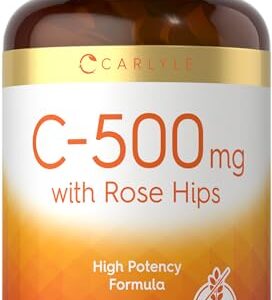 Carlyle Vitamin C with Rose Hips 500mg | 200 Caplets | High Potency Formula | Vegetarian, Non-GMO and Gluten Free Supplement