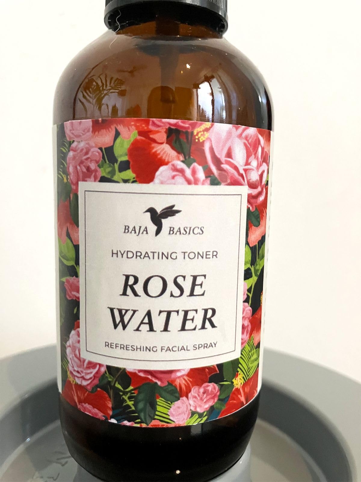 Rose Water Spray Facial Toner by Baja Basics for Skin, Hair and Aromatherapy Large 4oz