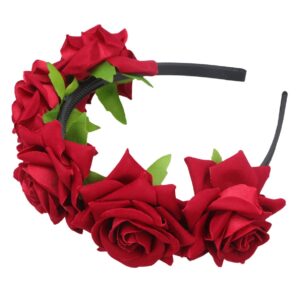 Headband Wedding Party Hairband Day of Dead Flower Crown (Claret)