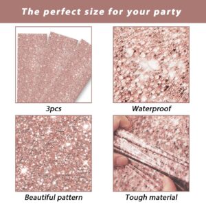 gisgfim 3pcs Pink Rose Golden Birthday Party Tablecloths Rose Gold Sequin Plastic Table Cover Glitter Diamonds Happy Birthday Background Girls for Wedding, Graduation, Anniversary, Holiday(Plastic)