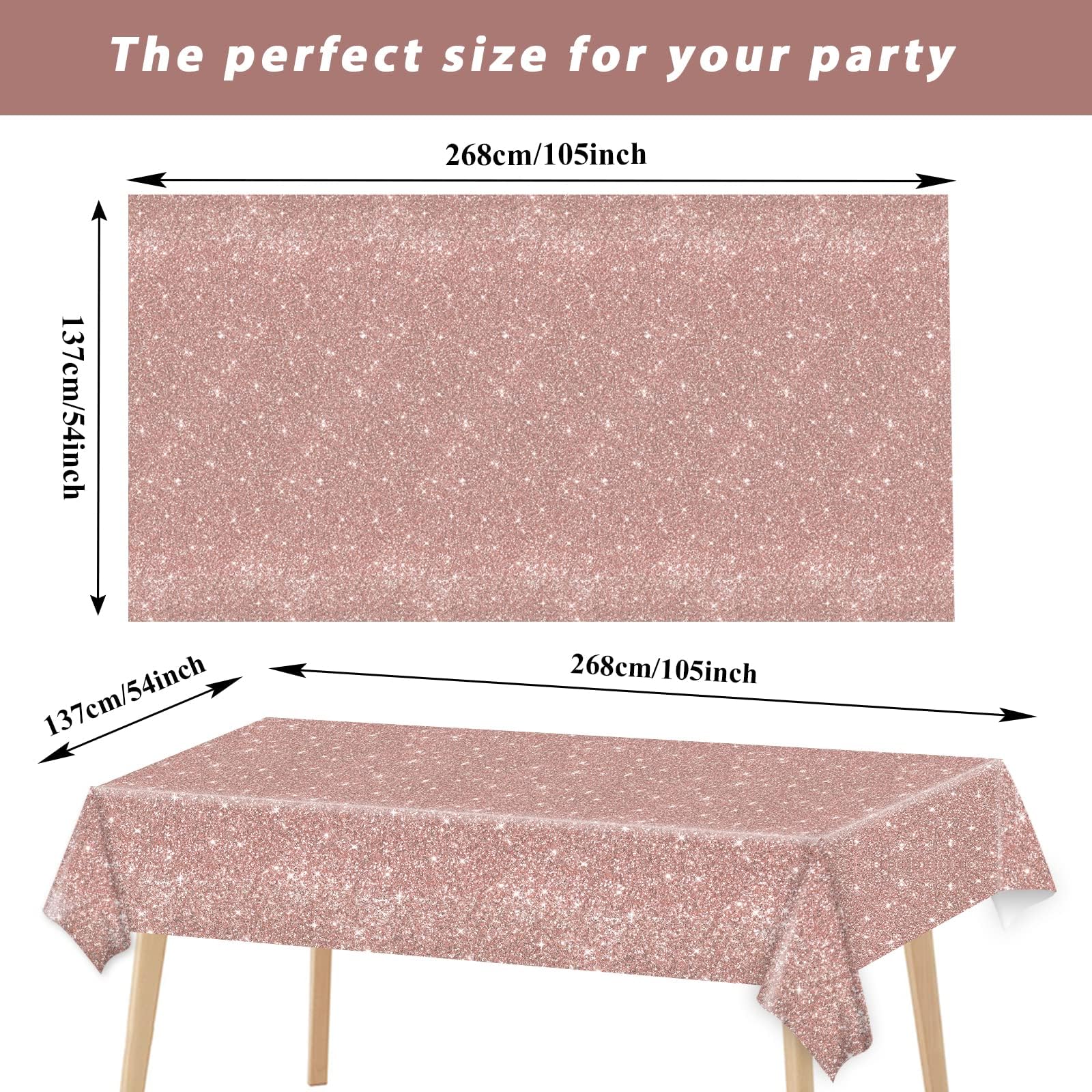 gisgfim 3pcs Pink Rose Golden Birthday Party Tablecloths Rose Gold Sequin Plastic Table Cover Glitter Diamonds Happy Birthday Background Girls for Wedding, Graduation, Anniversary, Holiday(Plastic)