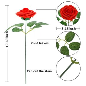 Isquene Red Roses Artificial Flowers with Long Stem Real Touch Fake Foam Roses for Decoration DIY Wedding Bouquets Centerpieces Bridal Shower Mothers Day Party Flower Arrangements Home Decor