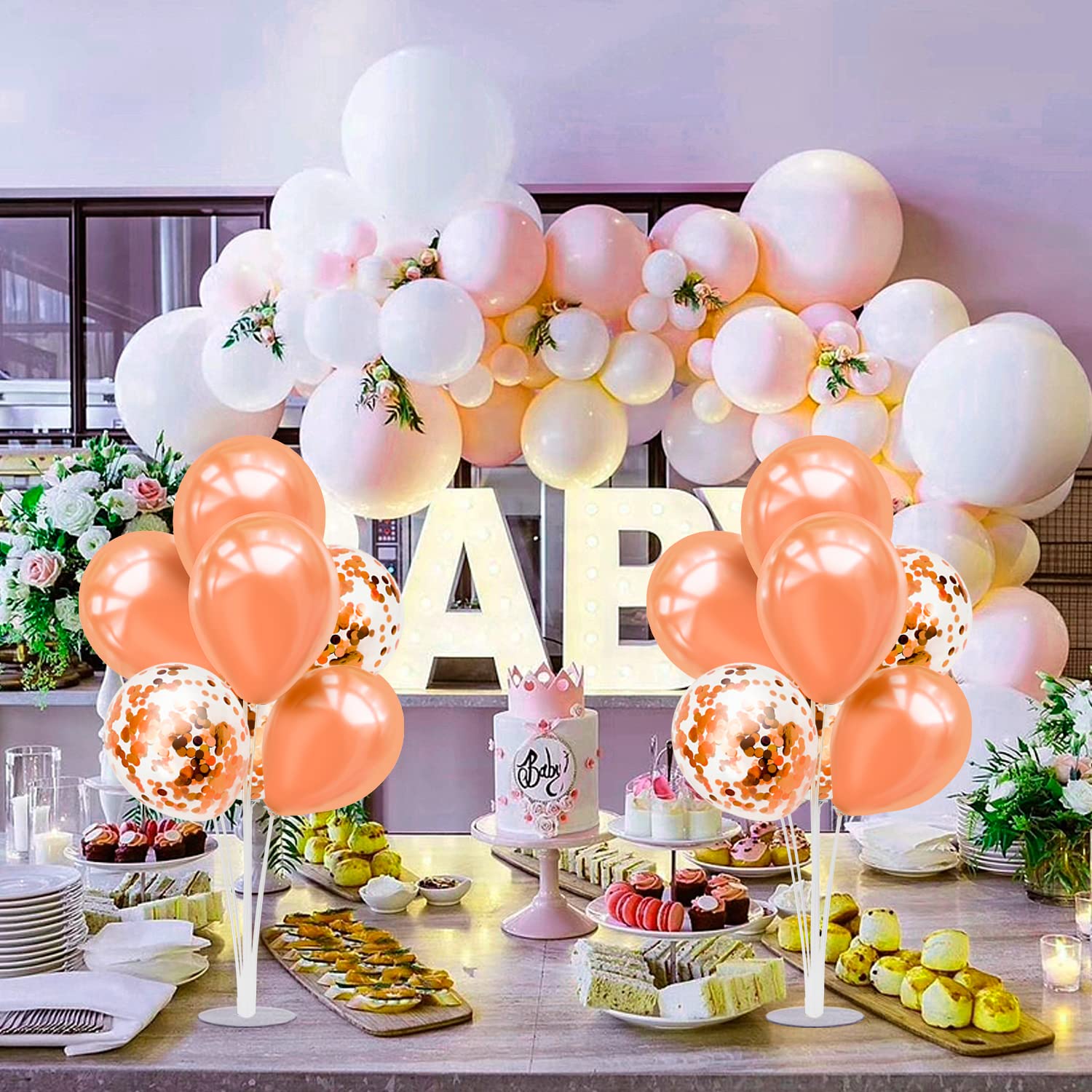 ZJDHPTY Rose Gold Balloon Stand Centerpiece Table Decorations for Birthday Anniversary Engagement Wedding Bridal Shower Graduation Mother's Day Party Decorations(Rose gold set4)