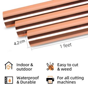 Prime Vinyl Chrome Rose Gold Permanent Vinyl Roll, Rose Gold Vinyl for Cricut - 12" x 10 Ft- Chrome Metallic Adhesive Vinyl for Silhouette Cameo, Decor Sticker, Cutting Machine, Home Decal