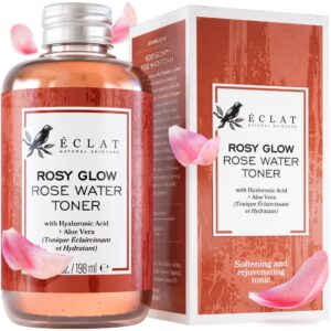 rose water toner - pure rose water with hyaluronic acid & aloe vera, pore minimizer facial toner, hydrating face toner for women, rejuvenating and soothing skin toner