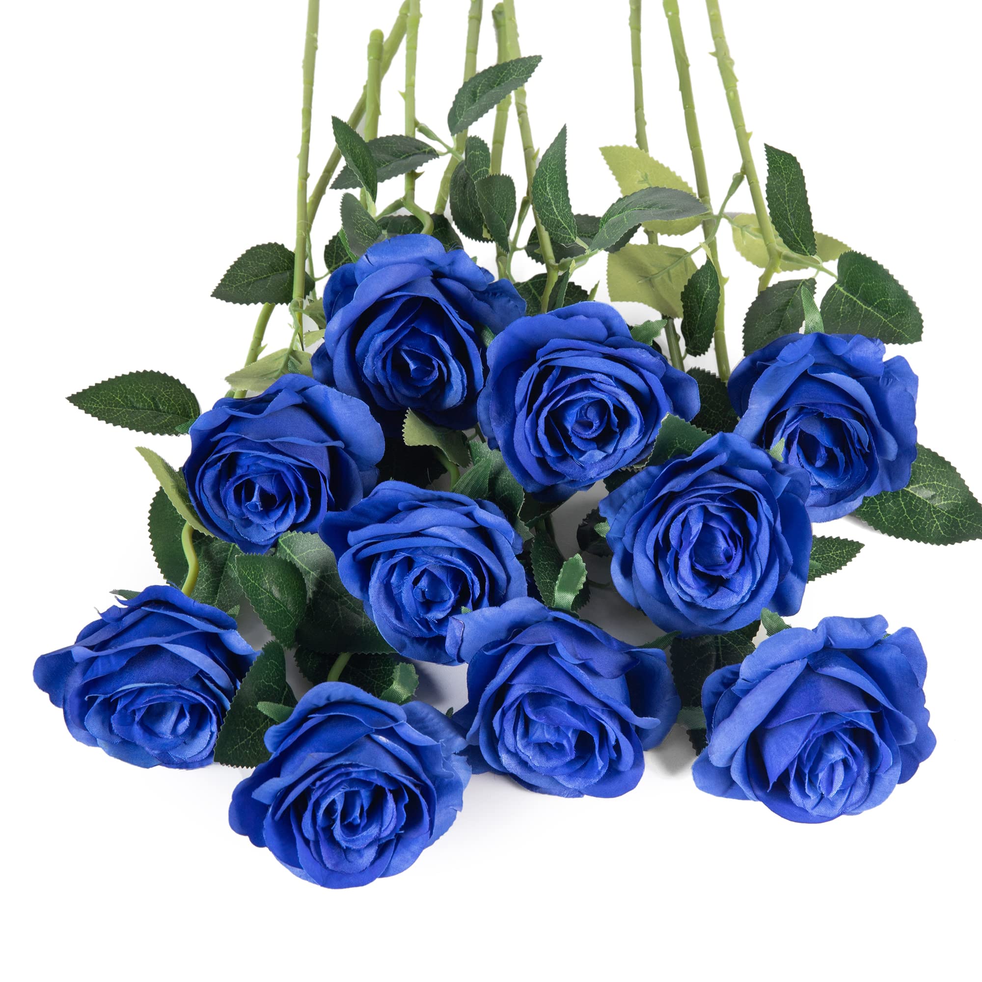 Flojery 10pcs Royal Blue Silk Roses Artificial Rose Flowers Long Stem for DIY Wedding Bouquet Table Centerpiece Home Decor (Royal Blue)