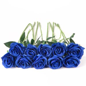 Flojery 10pcs Royal Blue Silk Roses Artificial Rose Flowers Long Stem for DIY Wedding Bouquet Table Centerpiece Home Decor (Royal Blue)