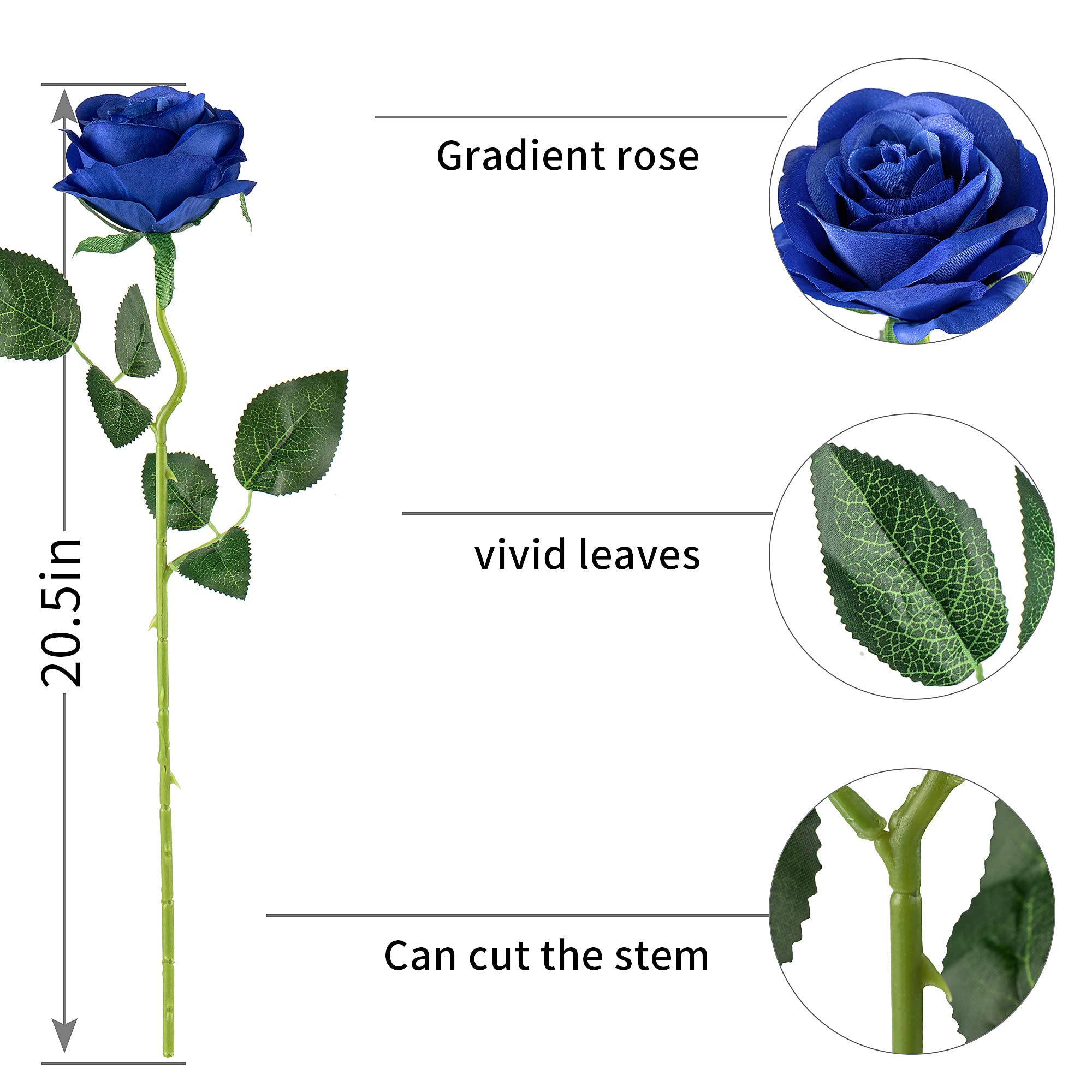 Flojery 10pcs Royal Blue Silk Roses Artificial Rose Flowers Long Stem for DIY Wedding Bouquet Table Centerpiece Home Decor (Royal Blue)