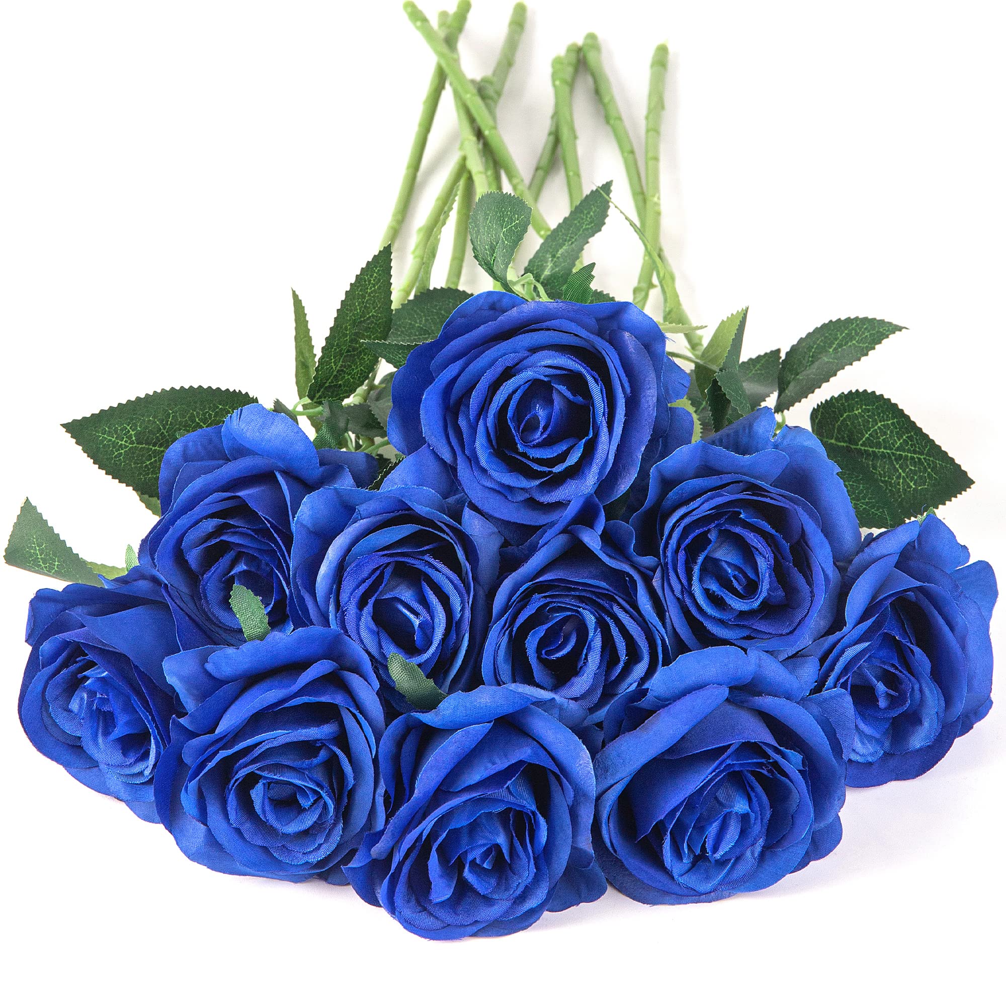 Flojery 10pcs Royal Blue Silk Roses Artificial Rose Flowers Long Stem for DIY Wedding Bouquet Table Centerpiece Home Decor (Royal Blue)